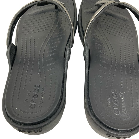 Crocs Womens Sanrah Block Flip Flop Sandals Size 11 Casual Beach Black Silver - Picture 7 of 15